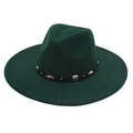 Detail of dark green fedora hat with silver diamond metal studs and black band - Adult (57-62cm) / Dark Green