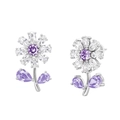 Elegant purple daisy stud earrings with silver plating and cubic zirconia stones - Purple