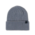 Detailed view of gray ribbed knit beanie texture with a black Favorite leather patch - M (56-58cm) / Light Gray
