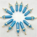 Blue hexagonal synthetic turquoise pendant necklace with gold-plated metal caps - Turquoise / Pendant Only (Without Chain)