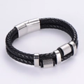 Bracciale da uomo a doppio strato in pelle intrecciata nera con chiusura magnetica in acciaio - Fibbia Magnetica Color Acciaio