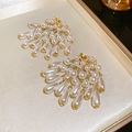 French vintage gold pearl fringe earrings with white drop pearls in a silk gift box - 22# Silver Earring Post - Gold - Water Drop (Cluster)