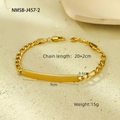 Elegant 18K gold plated stainless steel flat chain bracelet with a polished nameplate bar - Gold Large Square Plate Bracelet (NMSB-J4510-1)