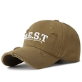 Distressed khaki baseball cap with BEST embroidery and vintage washed frayed details - Light Coffee