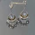 Heavy crystal tassel earrings with silver and gold tones for a statement look - 8# Silver Pin - Silver - Gunmetal