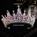 Brautkrone aus Silber mit irisierenden Strasssteinen und Blattmotiven auf schwarzem Ständer - Silber Regenbogen Diamant
