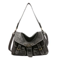 Borsa tote retrò grigia in ecopelle con tasche multiple e tracolla regolabile - Grigio