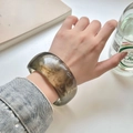 Irregular wide resin bangle with translucent brown marble pattern for women - Inner Diameter 67.2mm / Weight 67g / Blue-Grey