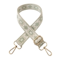 Detail of adjustable canvas strap with green and white floral embroidery and gold metal clips - Beige Base - Matcha Green Flower