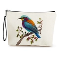 Linen makeup bag with colorful bird print, black zipper, and portable handle strap - Colorful Bee-eater Style (Style 2)