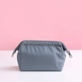 Waterproof grey nylon makeup organizer bag with drawstring and zipper closure - Gray