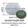 Mocking face pumpkin silicone mold for candles with size and weight measurements - Scornful Pumpkin