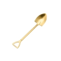 Golden shovel-shaped stainless steel dessert spoon with triangular handle on white background - Small Gold Pointed Shovel