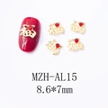 Macro shot of 8.6x7mm gold nail art charm with Red Fu character and central rhinestone - Gold Red Zircon Fortune Style (AL15)