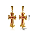 Gotische 18k vergulde roestvrijstalen kruishanger met rode zirkonia steentjes, 26x10mm - Klein (26mm x 10mm) / Goud/Rood