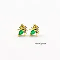 Golden spider stud earrings with dark green marquise-cut zircon in vintage style - Dark Green Spider Style (ZYN-DME243G-C) / Gold/Dark Green