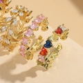 14K gold plated adjustable rings set featuring zircon marquise leaf and colorful heart stones - Heart Pink Zircon