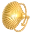 Detail eines 18K Gold Muschelrings mit strukturierter Muschelform und Perlenband - 18k Echtgold Strukturierte Muschel (N-871)