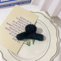 Small black faux fur hair claw clip with plush pom poms for women, autumn hair accessory - S / Black