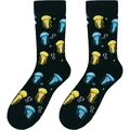 Détails de la maille de chaussettes noires avec motifs de méduses jaunes et bleues vives - Taille unique / Méduse Noire (A1838)