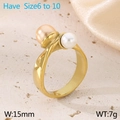 Gold stainless steel crossover ring with pink and white pearls, size 6-10 available - US 6 / Cross-over Double Pearl Style (KR111169-K)