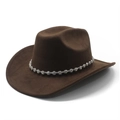 Detail of brown faux suede cowboy hat with silver floral hollow metal chain decoration - M(56-58cm) / Brown (Suede 02)