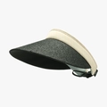 Dark gray straw sun visor with cream striped band and adjustable strap for women - Adjustable / Black