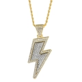 Collana hip hop con ciondolo a fulmine dorato con strass su una catena a maglia ritorta - Collana Fulmine Oro con Strass Completi-XL0068