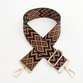 Detail of adjustable 5cm wave pattern bag strap with gold rotating hooks and buckles - Black Brown