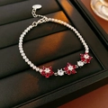 Bracelet tennis en argent avec breloques fleurs en zircon rouge et blanc sur plateau - Style Fleur avec Gemmes Rouges et Blanches (10# Bracelet - Argent - Rouge)