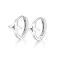 Minimalist 925 sterling silver hoop earrings with a shiny four-point star in silver finish - 195-Star Ear Buckle / White Gold / Silver