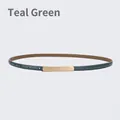 Slim women's leather belt in lime green with a minimalist golden rectangular buckle - 105cm / Fruit Green