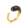 Adjustable stainless steel open ring with black enamel drop and gold finish style - Black