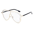 Pilot-style oversized butterfly sunglasses with gold metal frame and black temples - C8 Bright Black Gold Transparent