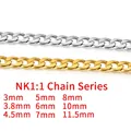 Cadenas de eslabones cubanos de acero pulido, oro y plata, grosores de 3 mm a 11,5 mm - 3mm / Cadena NK 1:1 / Color Acero