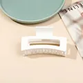Matte white rectangular claw clip with hollow design for minimalist hairstyles - 8.5cm Rectangular - Matte White
