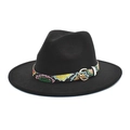 Detail of black wool fedora featuring a rainbow snakeskin band and gold metal buckle - M (56-58cm) / Black