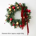 45cm Weihnachtskranz mit roten und goldenen Ornamenten sowie elegantem rotem Samtband - 45CM Gold Rot Blume Kiefernadel (Ohne Licht)