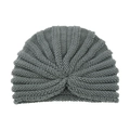 Grey knit turban beanie with bohemian twist knot and ribbed texture for women - One Size / Dark Gray