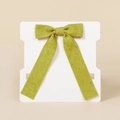 Green corduroy girls hair clip with gold foil sparkles on white display card - Bean Green