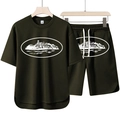 Set da uomo due pezzi con t-shirt a maniche corte e pantaloncini color verde scuro - Taglia M / Verde militare