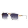 Modern oversized square sunglasses with transparent frames and gold metal accents - C4 Transparent Frame Grey Lens