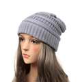 Light gray knit beanie for women with a warm ribbed cuff shown on a mannequin head - Light Gray