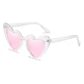 Fashionable heart-shaped sunglasses with silver glitter frame and light pink lenses - Glitter White Frame Pink Lens