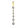 Piercing de nombril doré avec pendentifs en zircone cubique ronde sur fond blanc - XY-19 Pendant Multi-Pierres