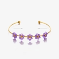 Fashionable stainless steel bangle with five purple zirconia flowers and 6cm diameter - Purple (Polished Flower Bangle)