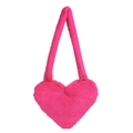 Pink heart-shaped faux fur tote bag with matching plush shoulder strap on white background - Short Fur / Rose Red Short Fur