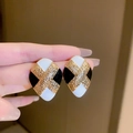 Vintage geometric enamel drop earrings in black and white with gold hammered texture detail - Black White Waterdrop Geometric (2#)