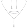 Detail view of silver bridal jewelry set with sparkling rhinestones on white background - 1# Silver Rhinestone