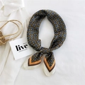 70cm square silk scarf with vintage geometric floral pattern in grey and orange - Checkered Flowers Beige Edge